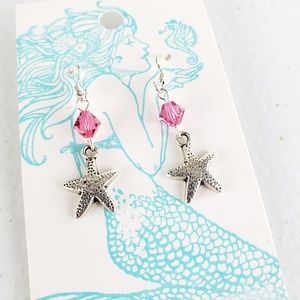 6/$20  Pink Swarovski Crystal Starfish Earrings